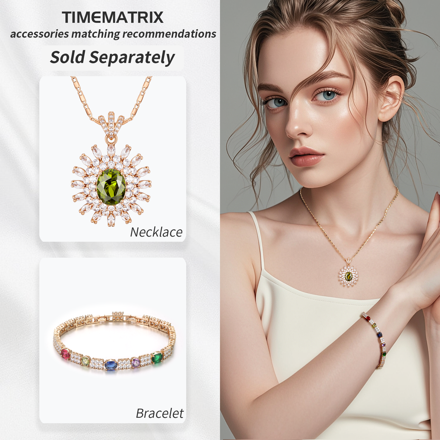 TIMEMATRIX 18K Gold Plated Rainbow Cubic Zirconia Tennis Bracelet for Women | Sparkling Multi-Colour CZ & White Rhinestone Design | Ideal Gift for Girlfriend, Wife & Mother