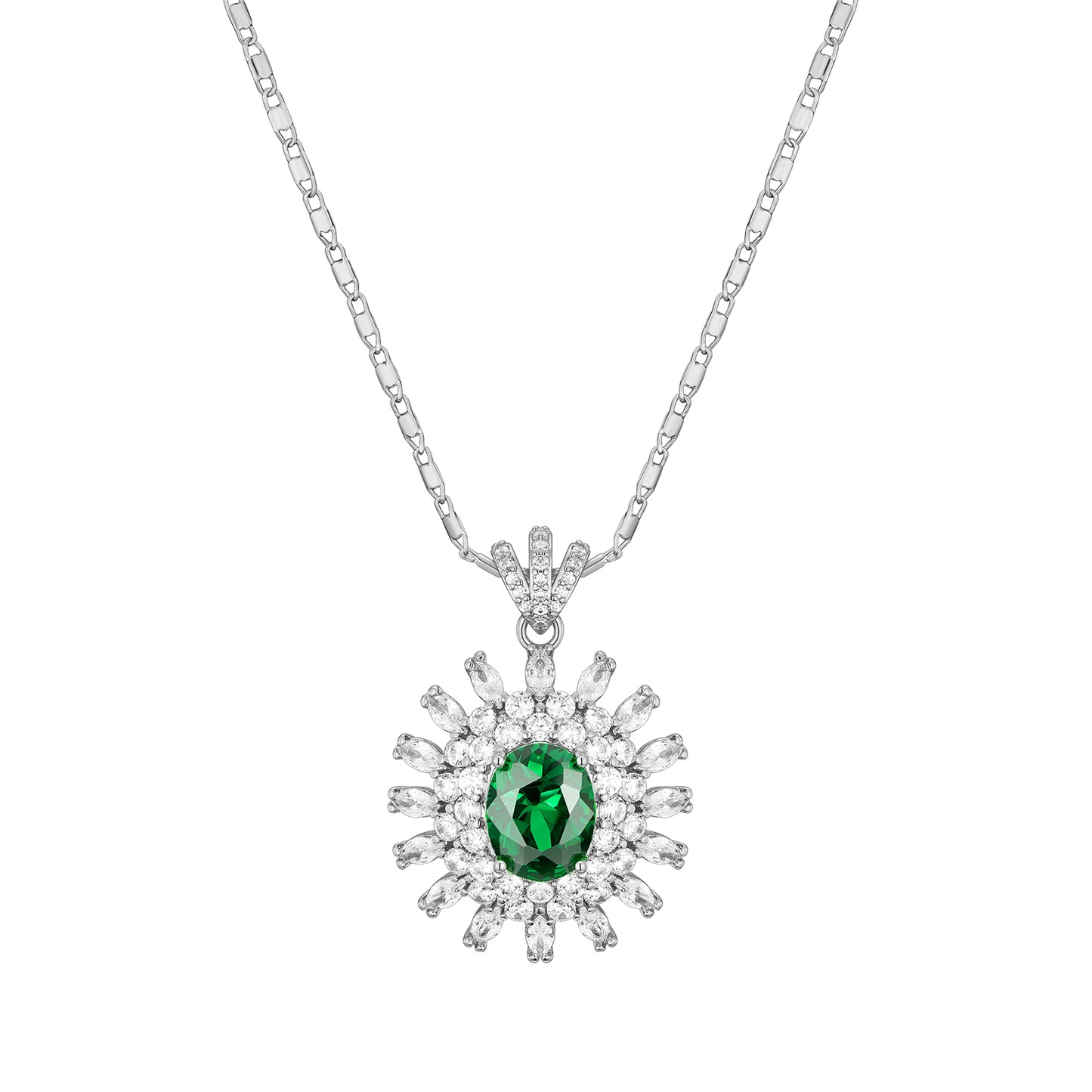 TIMEMATRIX White Gold Plated Sunflower Necklace for Women | Emerald CZ Gemstone Pendant, Mother's Day Gift