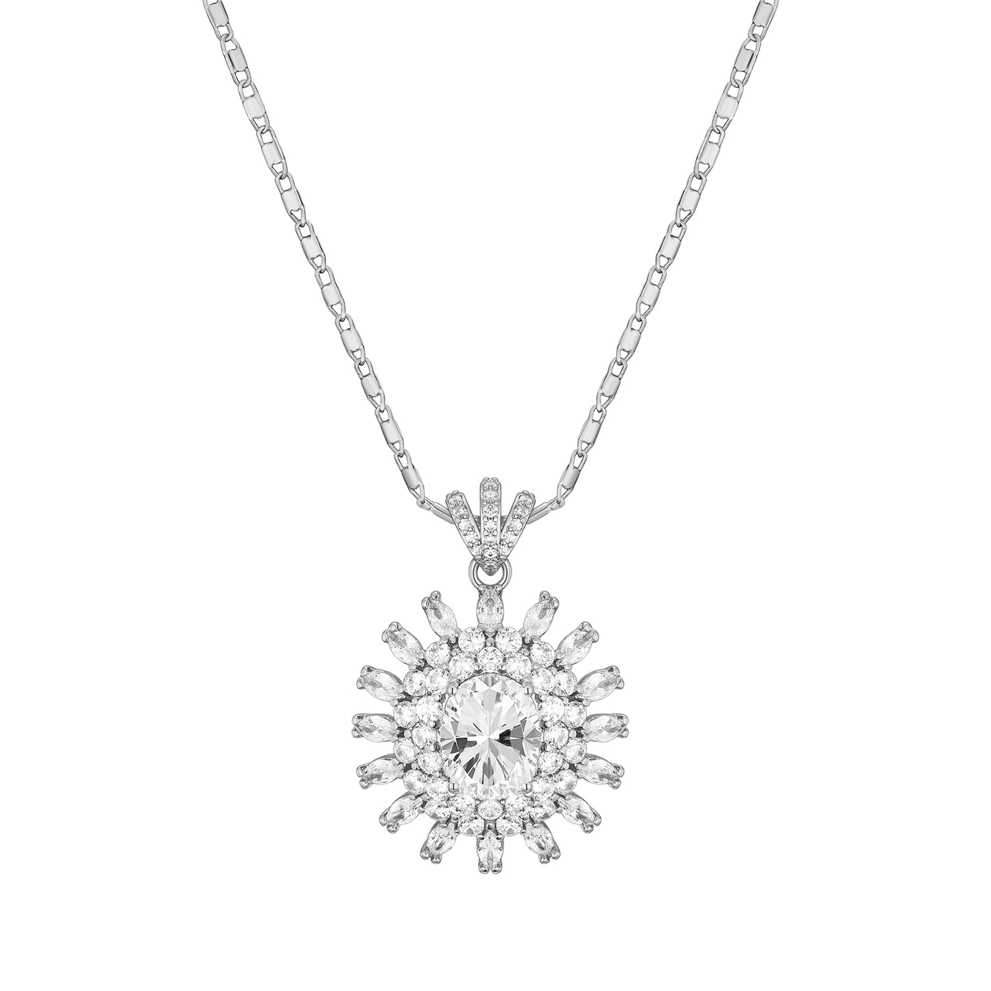 TIMEMATRIX White Gold Plated Sunflower Necklace for Women | Emerald CZ Gemstone Pendant, Mother's Day Gift