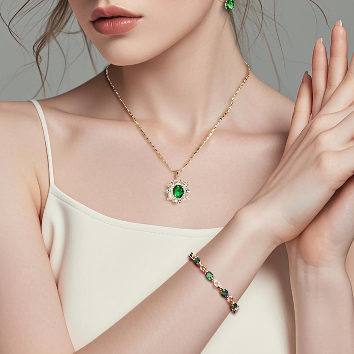 TIMEMATRIX 18K Gold Plated Sunflower Necklace for Women | Emerald CZ Gemstone Pendant, Mother's Day Gift