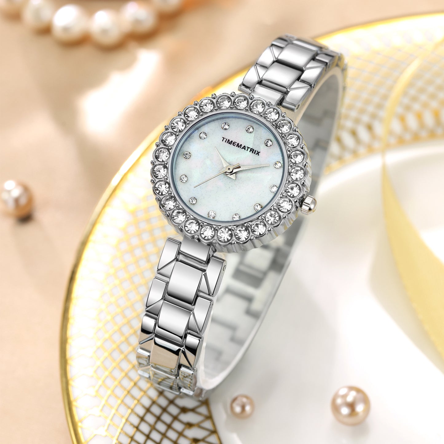 TIMEMATRIX Women's Elegant Mother-of-Pearl Watch | Stainless Steel & Quartz | 3ATM Daily Waterproof | Business Casual & Party Wristwatch | Gift for Her/Anniversary