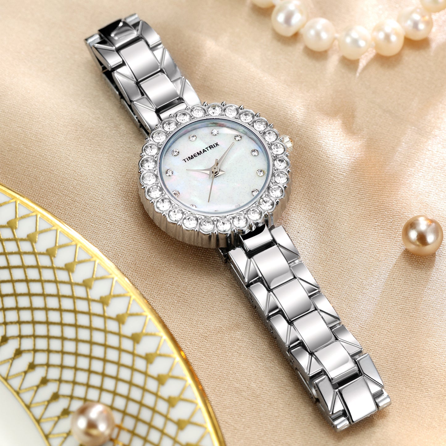 TIMEMATRIX Women's Elegant Mother-of-Pearl Watch | Stainless Steel & Quartz | 3ATM Daily Waterproof | Business Casual & Party Wristwatch | Gift for Her/Anniversary