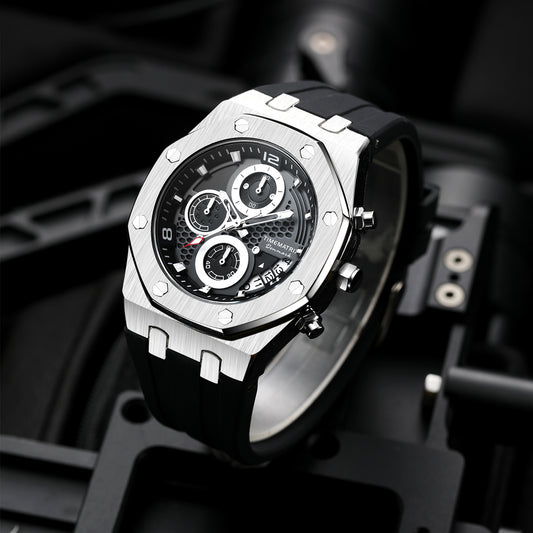 TIMEMATRIX Men's Luminous Sport Watch - 42mm Plated Case, 3ATM Waterproof, Date & Timer Functions - Silicone Strap | Ideal Birthday Gift for Dad/Him