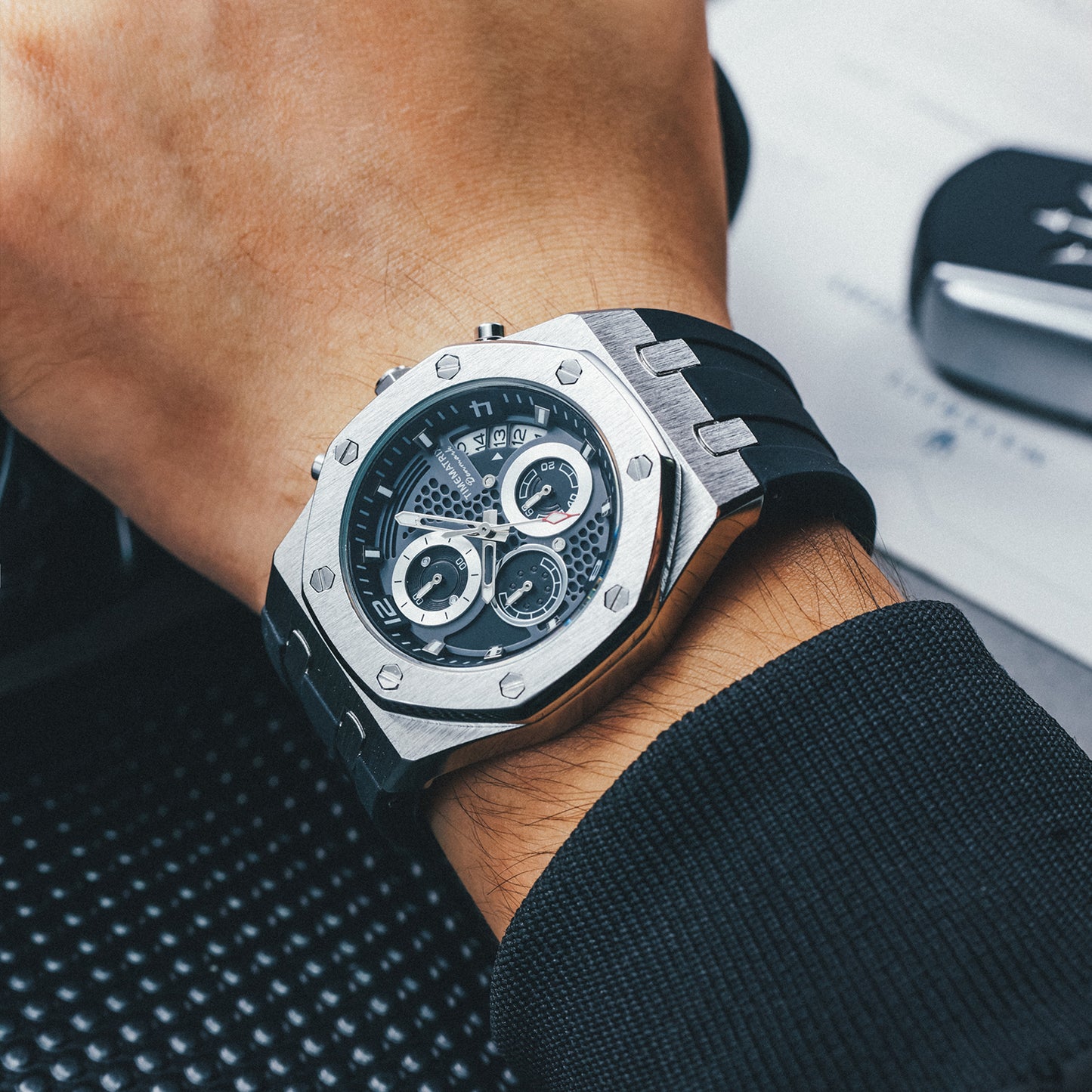 TIMEMATRIX Men's Luminous Sport Watch - 42mm Plated Case, 3ATM Waterproof, Date & Timer Functions - Silicone Strap | Ideal Birthday Gift for Dad/Him
