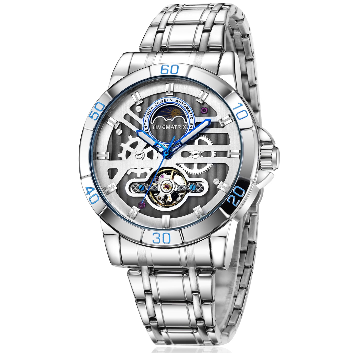 TIMEMATRIX Men's Executive Lunar Phase Watch | 316L Steel Auto | Luminous Waterproof | Corporate Gift for Leaders & Anniversary