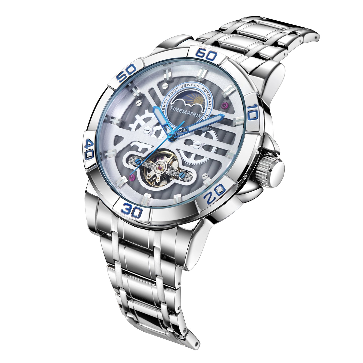TIMEMATRIX Men's Executive Lunar Phase Watch | 316L Steel Auto | Luminous Waterproof | Corporate Gift for Leaders & Anniversary