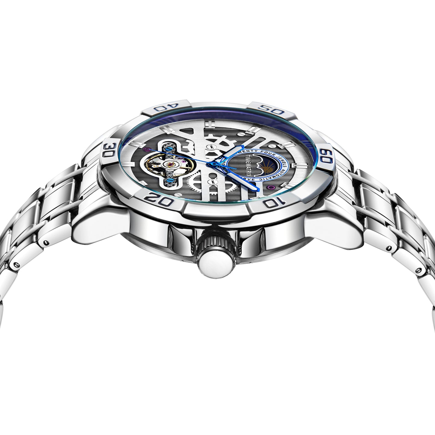 TIMEMATRIX Men's Executive Lunar Phase Watch | 316L Steel Auto | Luminous Waterproof | Corporate Gift for Leaders & Anniversary