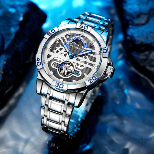 TIMEMATRIX Men's Executive Lunar Phase Watch | 316L Steel Auto | Luminous Waterproof | Corporate Gift for Leaders & Anniversary