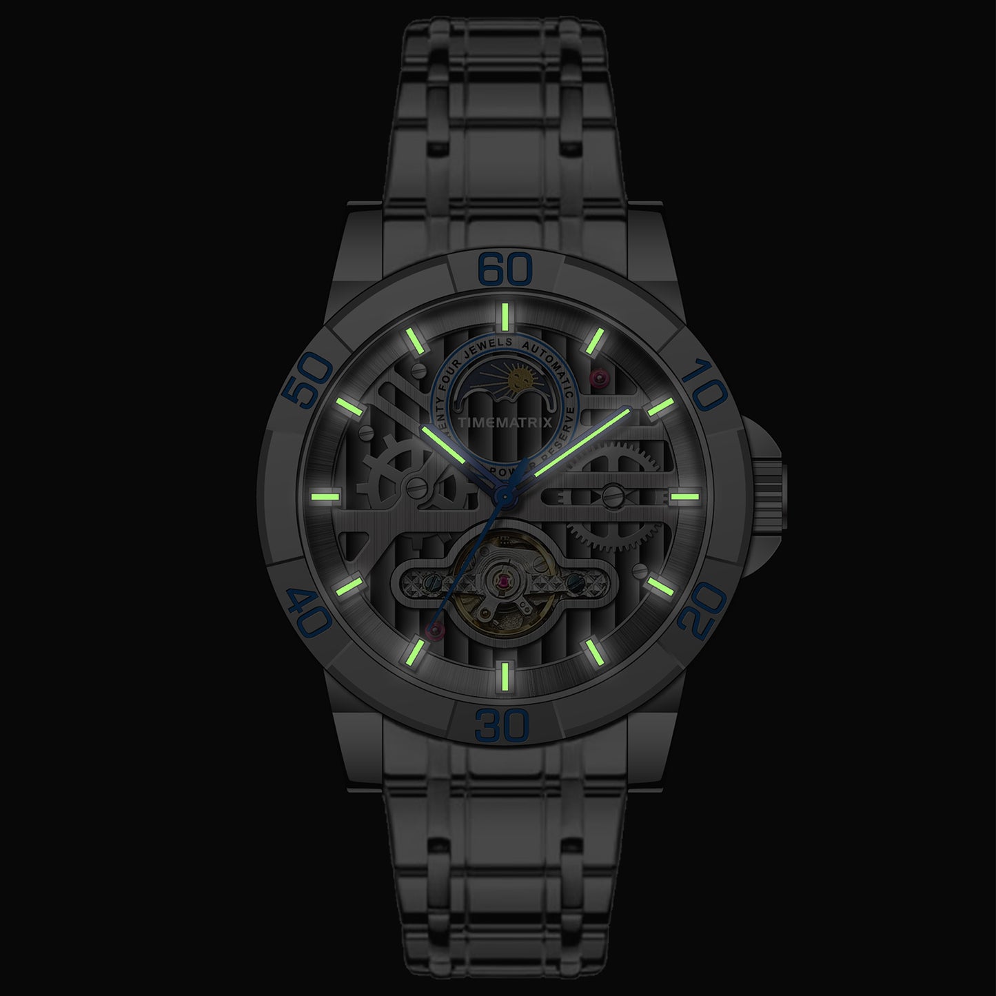 TIMEMATRIX Men's Executive Lunar Phase Watch | 316L Steel Auto | Luminous Waterproof | Corporate Gift for Leaders & Anniversary