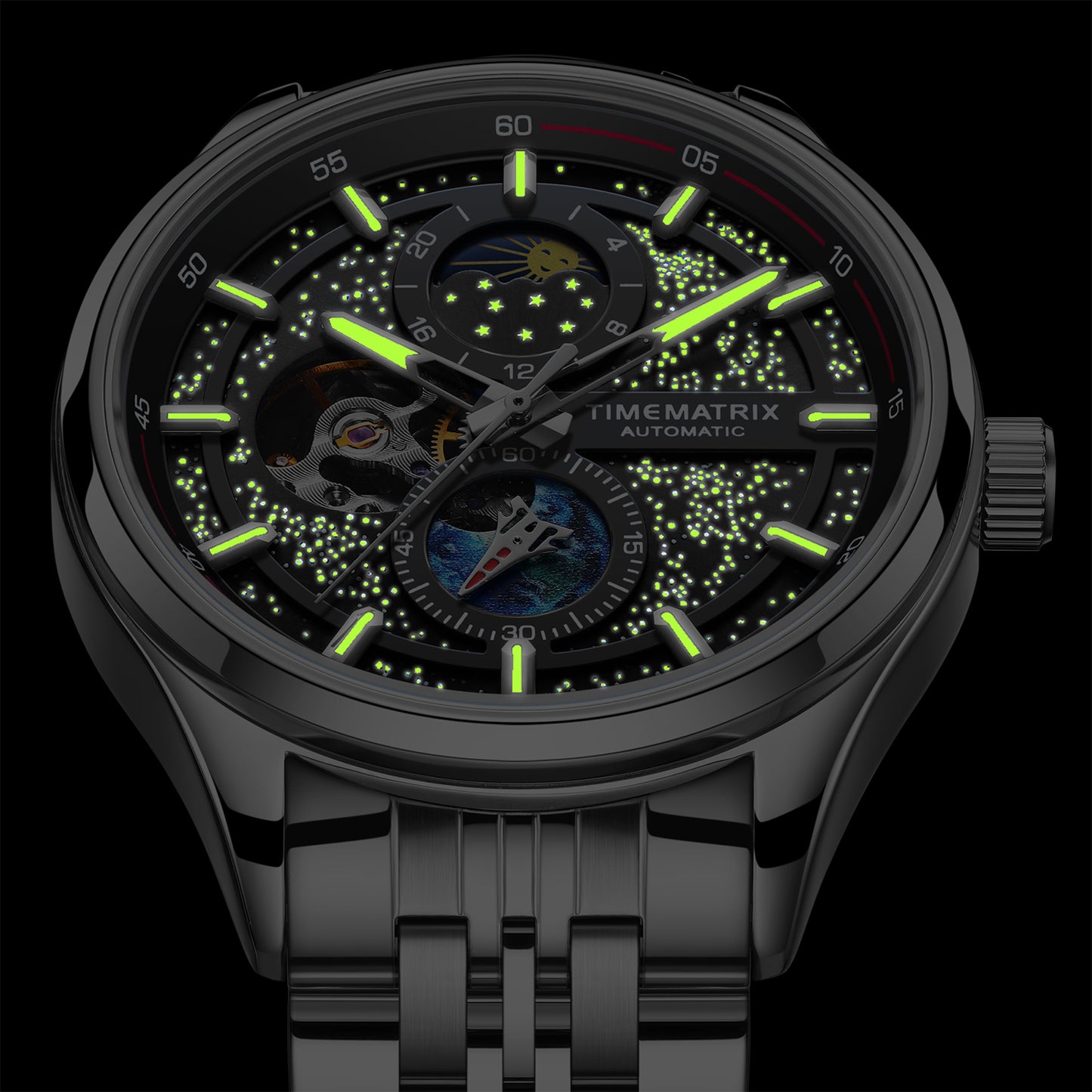 Space Time Automatic Watch for Men | Waterproof & Luminous | Daily & Sports | Great Gift for Dad/Birthday