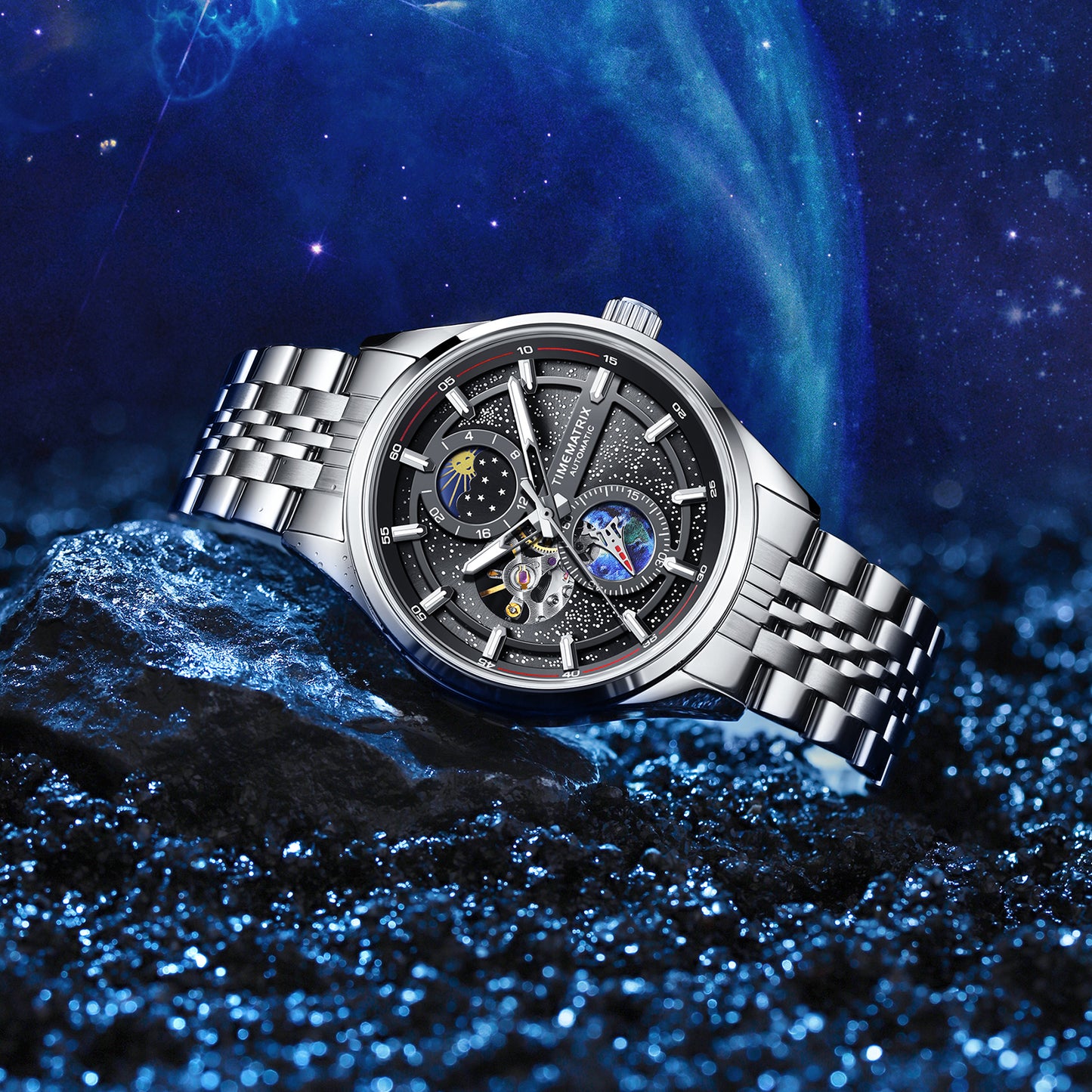 Space Time Automatic Watch for Men | Waterproof & Luminous | Daily & Sports | Great Gift for Dad/Birthday