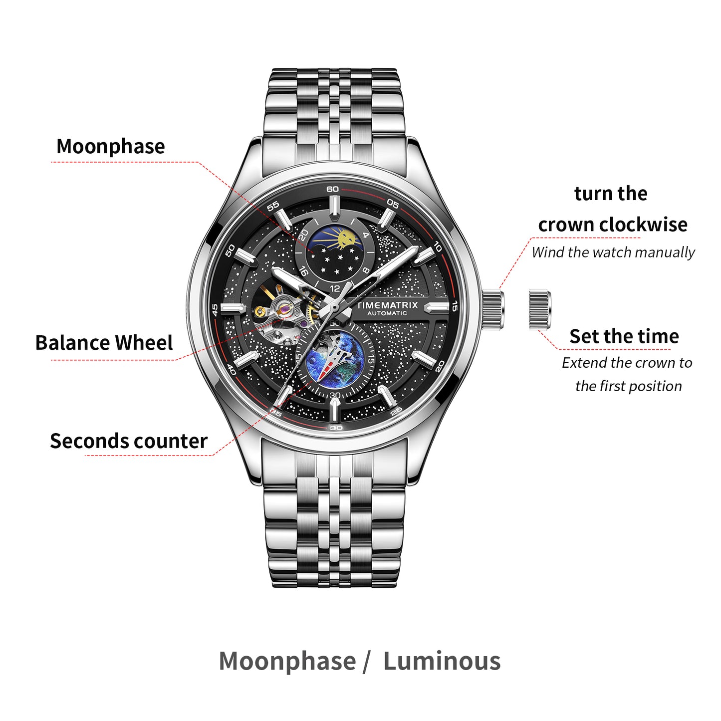 Space Time Automatic Watch for Men | Waterproof & Luminous | Daily & Sports | Great Gift for Dad/Birthday