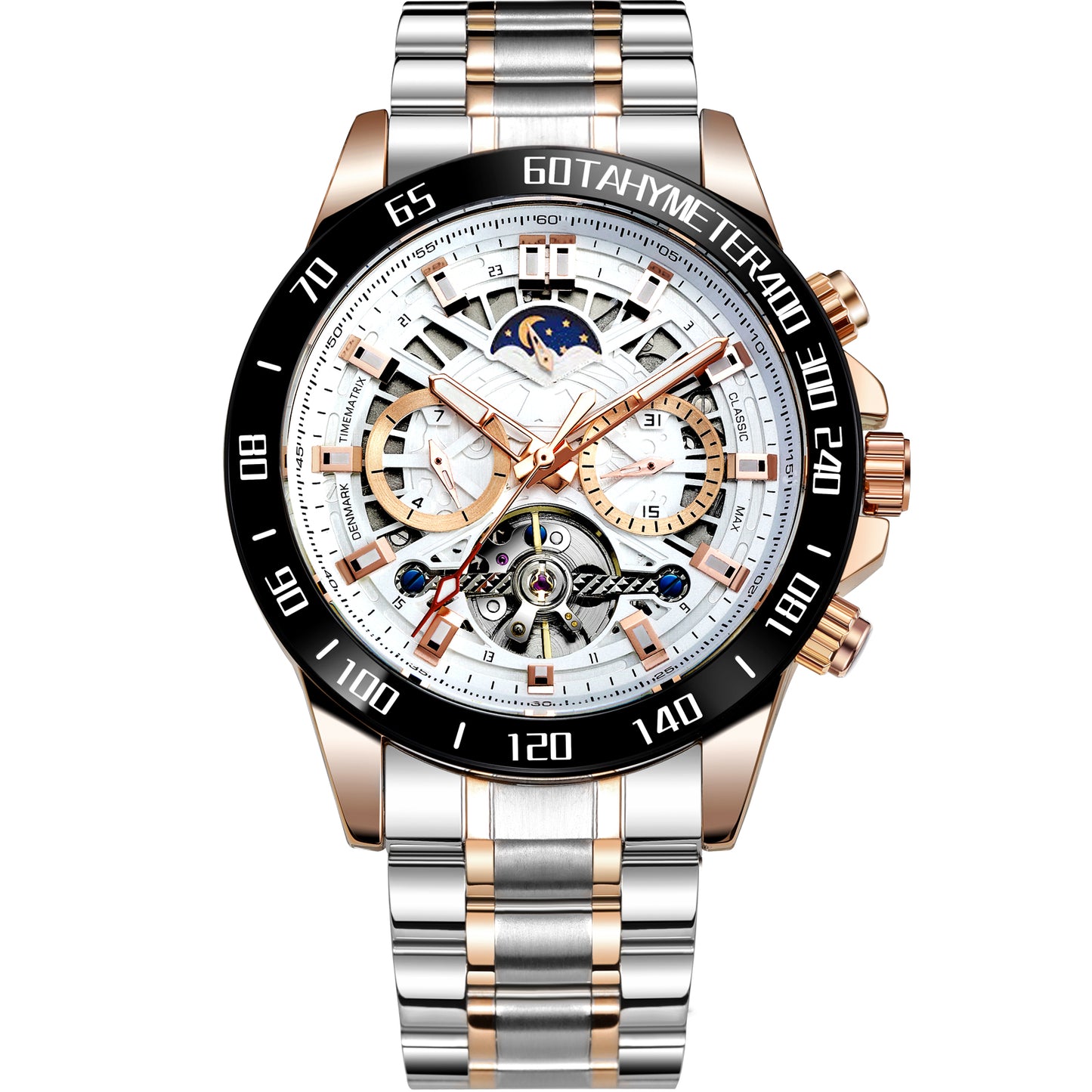 Lunar Phase Complex Function | Self-Winding Movement | Luminous Business Watch | Collectible Gift for Gearheads & Dads