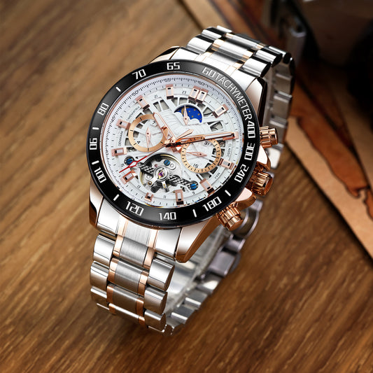 Lunar Phase Complex Function | Self-Winding Movement | Luminous Business Watch | Collectible Gift for Gearheads & Dads
