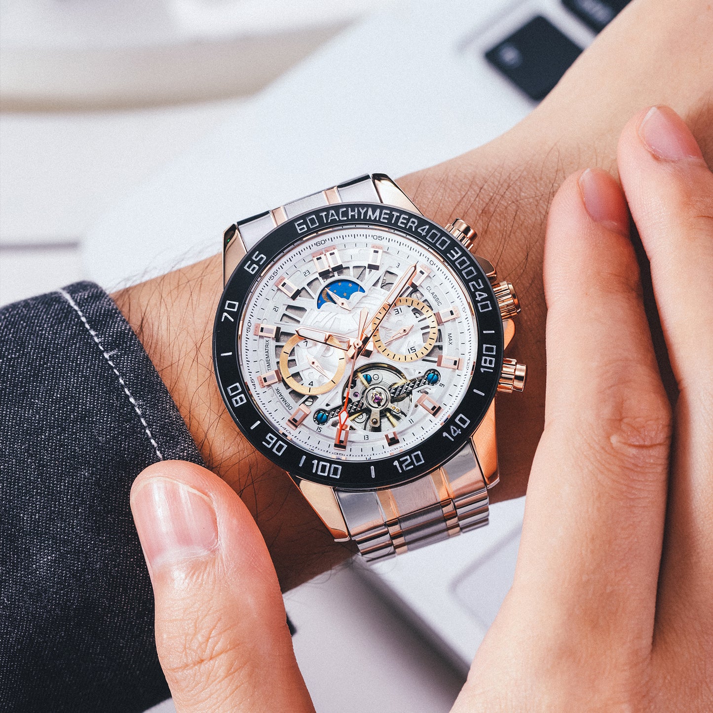Lunar Phase Complex Function | Self-Winding Movement | Luminous Business Watch | Collectible Gift for Gearheads & Dads