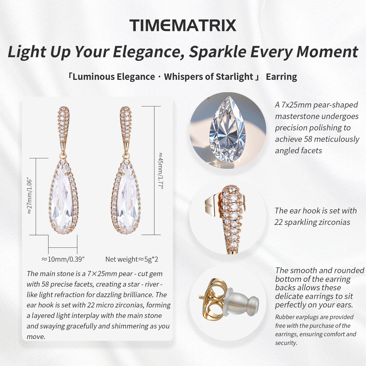 TIMEMATRIX 18K Gold Plated  Waterdrop Dangle Earrings for Women | Sparkling Cubic Zirconia Drop Pendant | Perfect for Wedding, Office & Date Night