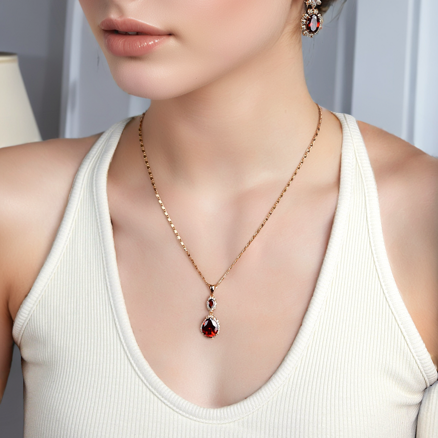 Elegant Waterdrop Pendant Necklace for Women | Brass Plated with Cubic Zirconia Gemstone | Wedding, Banquet & Party Statement Jewelry