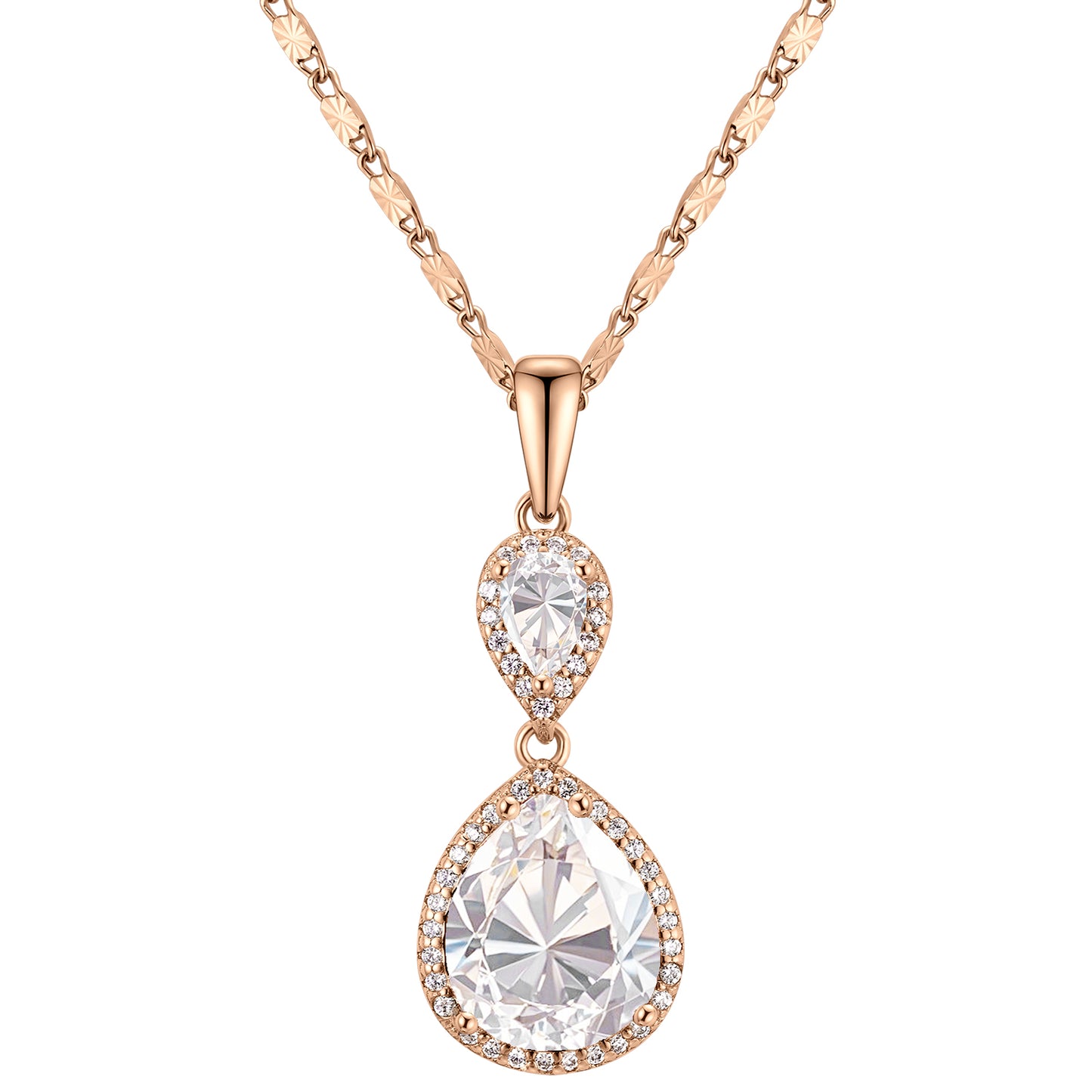 Elegant Waterdrop Pendant Necklace for Women | Brass Plated with Cubic Zirconia Gemstone | Wedding, Banquet & Party Statement Jewelry