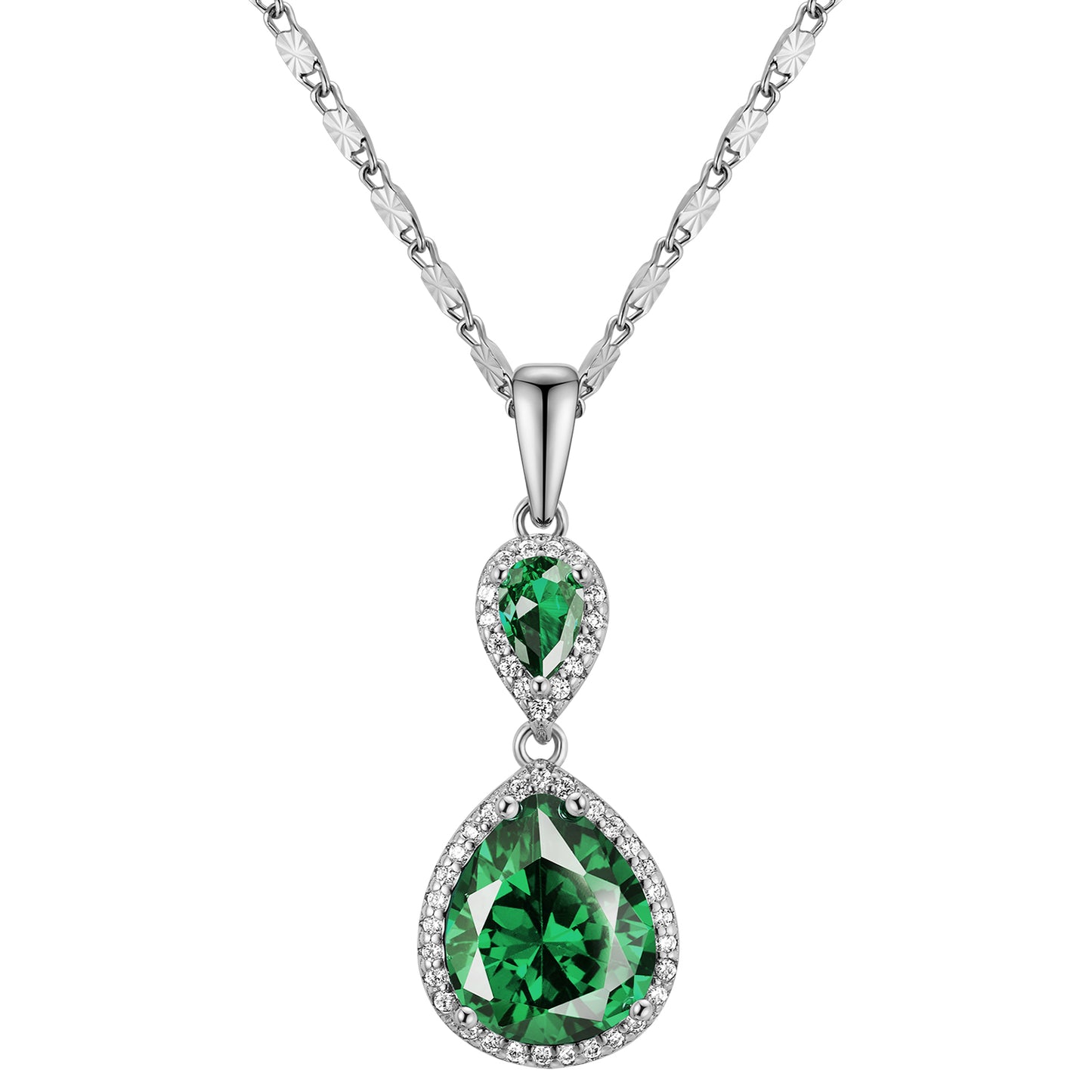 Elegant Waterdrop Pendant Necklace for Women | Brass Plated with White Gold & Set with Cubic Zirconia Gemstones | Statement Jewelry for Wedding, Banquet & Party