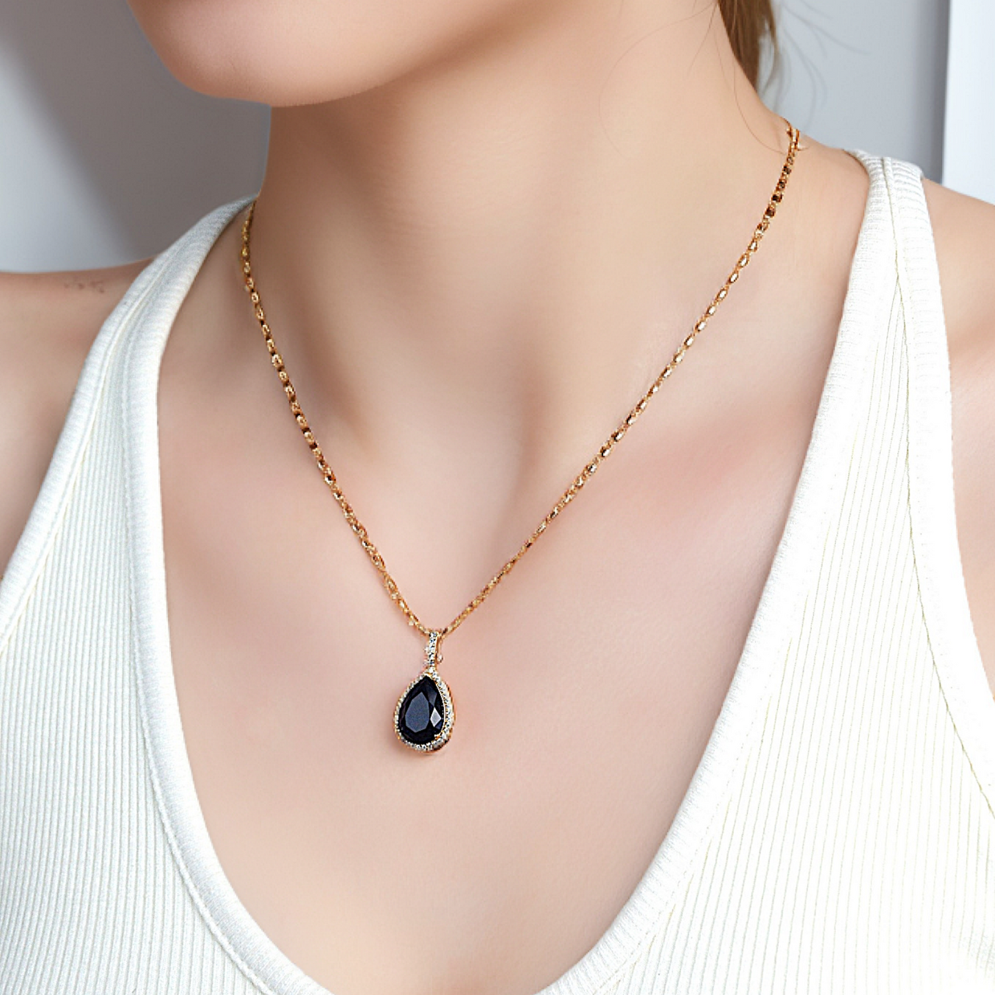 TIMEMATRIX 18K Gold Plated Water Drop Pendant Necklace for Women -  Cubic Zirconia Luxury Choker Jewelry, Perfect for Daily Wear & Gifting