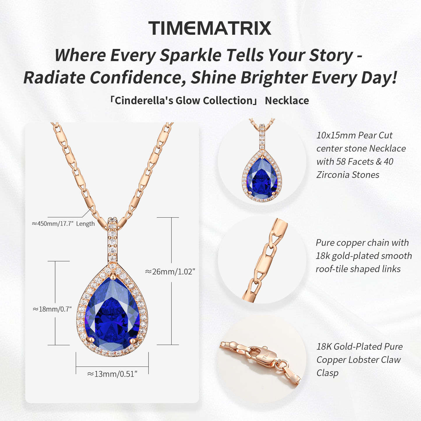 TIMEMATRIX 18K Gold Plated Water Drop Pendant Necklace for Women -  Cubic Zirconia Luxury Choker Jewelry, Perfect for Daily Wear & Gifting