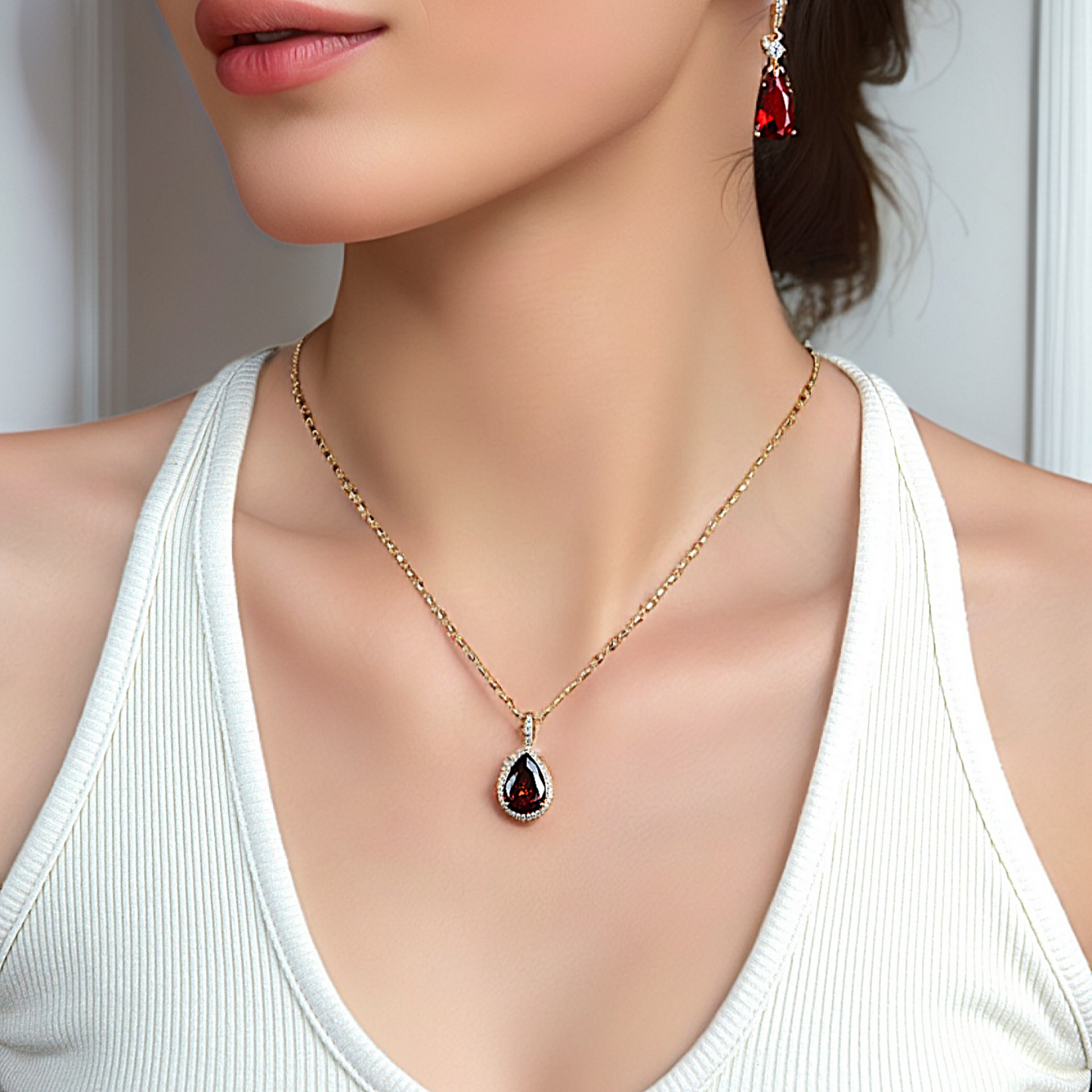 TIMEMATRIX 18K Gold Plated Water Drop Pendant Necklace for Women -  Cubic Zirconia Luxury Choker Jewelry, Perfect for Daily Wear & Gifting