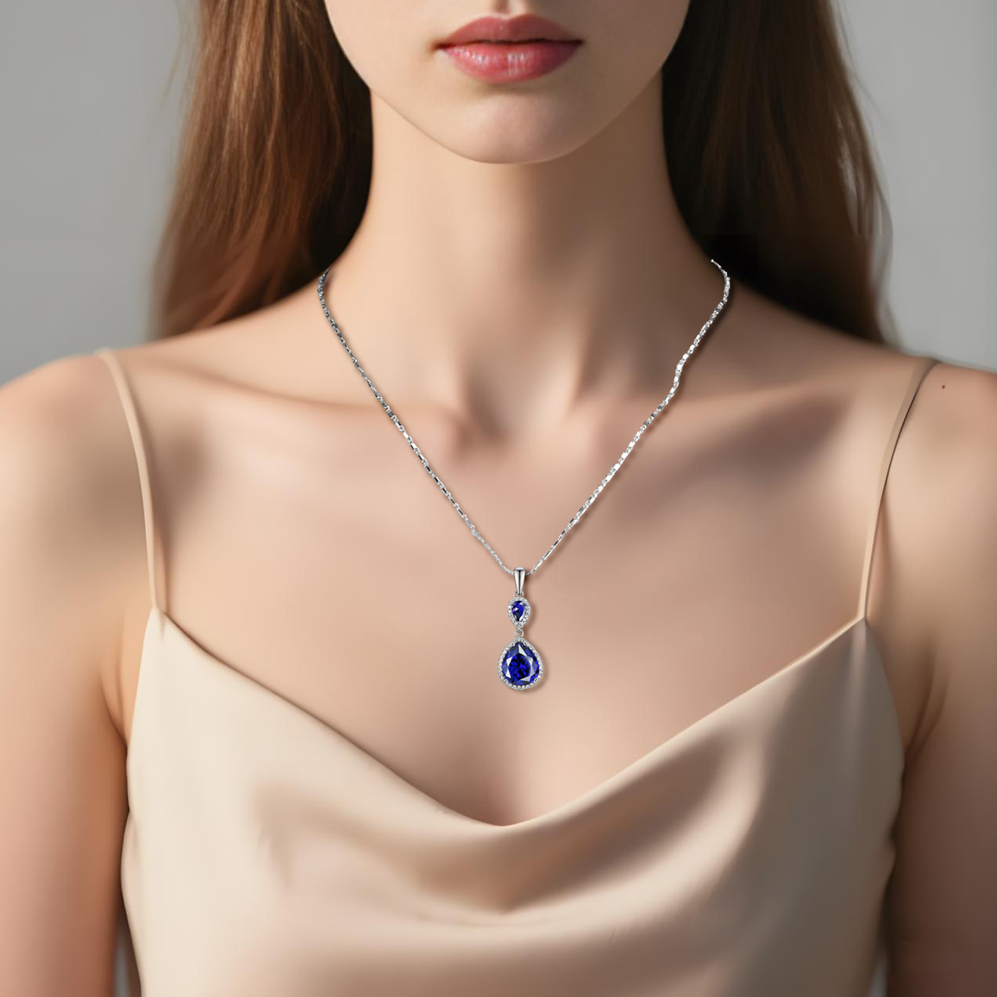 Elegant Waterdrop Pendant Necklace for Women | Brass Plated with White Gold & Set with Cubic Zirconia Gemstones | Statement Jewelry for Wedding, Banquet & Party