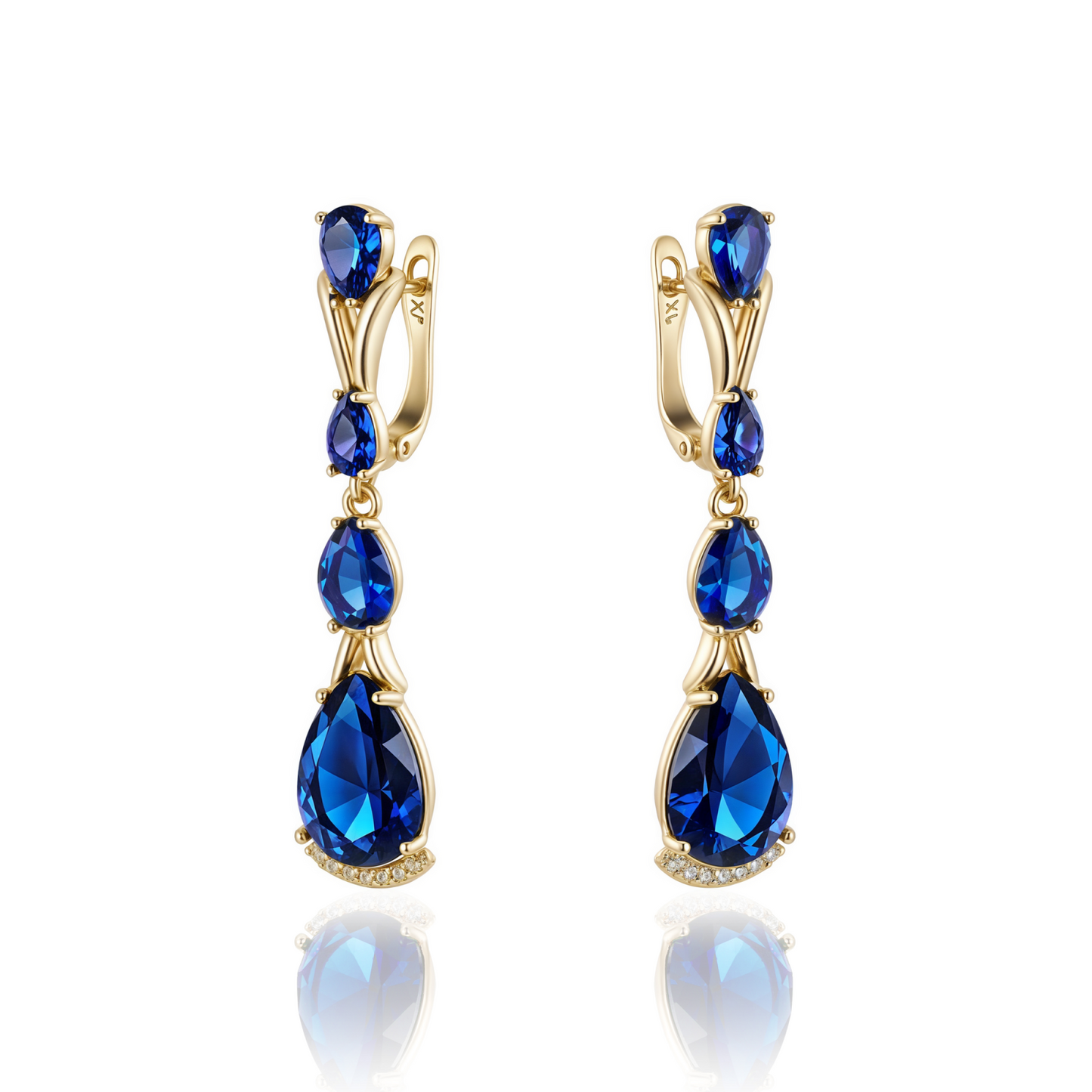 TIMEMATRIX 18K Gold Plated Double Waterdrop Dangle Earrings for Women | Sparkling Sapphire Blue Cubic Zirconia Pendant | Perfect for Evening Gala, Wedding & Date Night